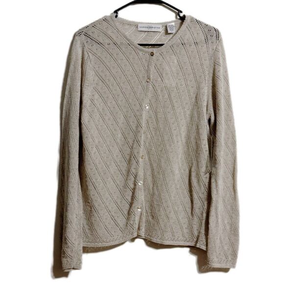 Marisa Christina Tan Cardigan with Textured Knit V-Neck - Picture 1 of 6